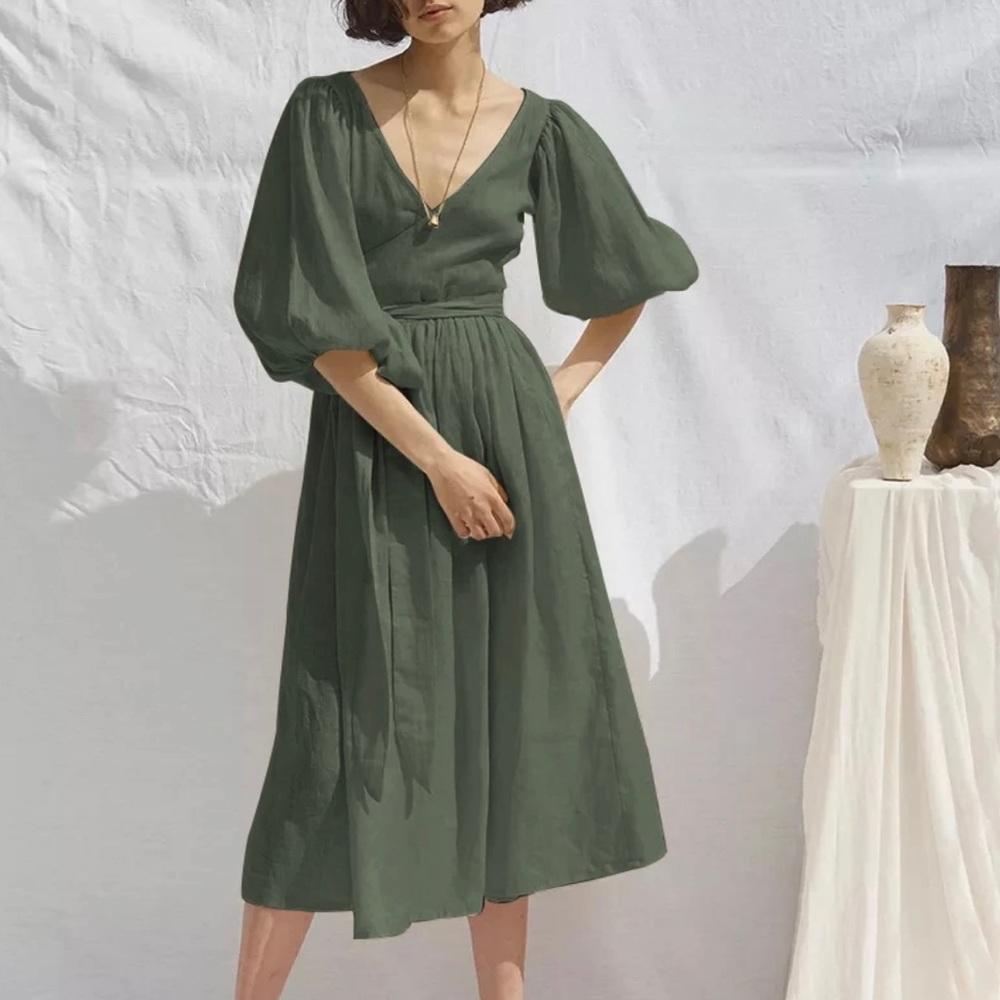 Linen Midi Wrap Dress